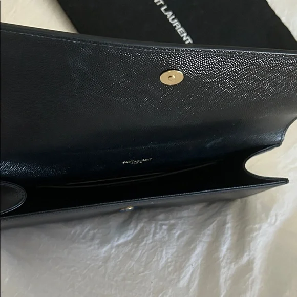 Saint Laurent Black Clutch with Gold Logo - Picture 8 of 9